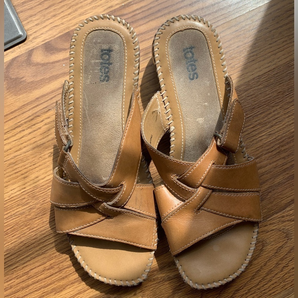 Totes Mules Sandals Shoes Women Size 8 Brown Leather Y2K Summer Footwear